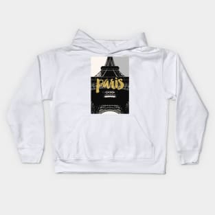 Paris Eiffel Tower, Black and White with Gold Kids Hoodie